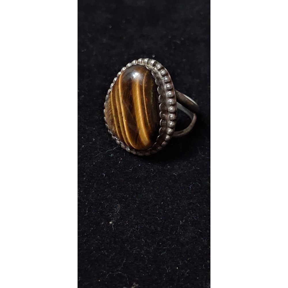 Vintage 925 Sterling Silver TIGER'S EYE Native American Handmade RING Size 11